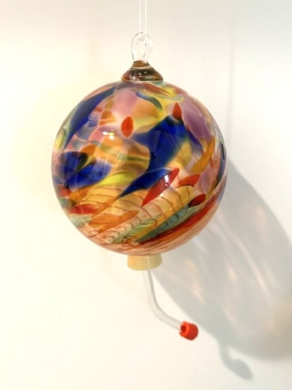 Handblown Glass Sphere Hummingbird Feeder